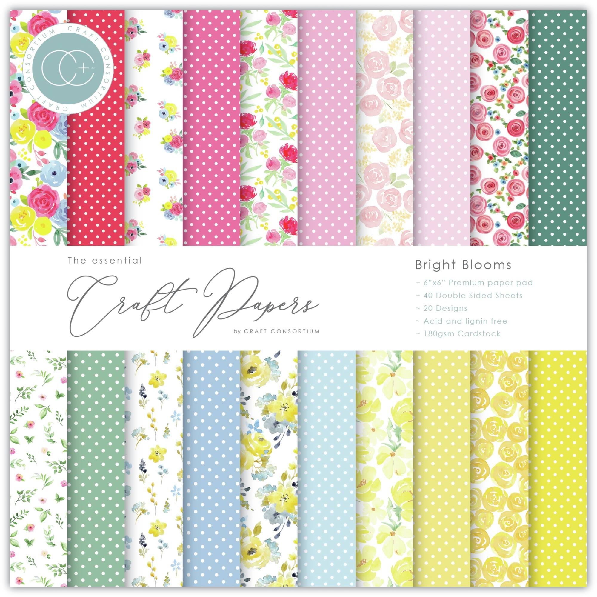 Craft Consortium Bright Blooms Double-Sided Paper Pad, 6" x 6"